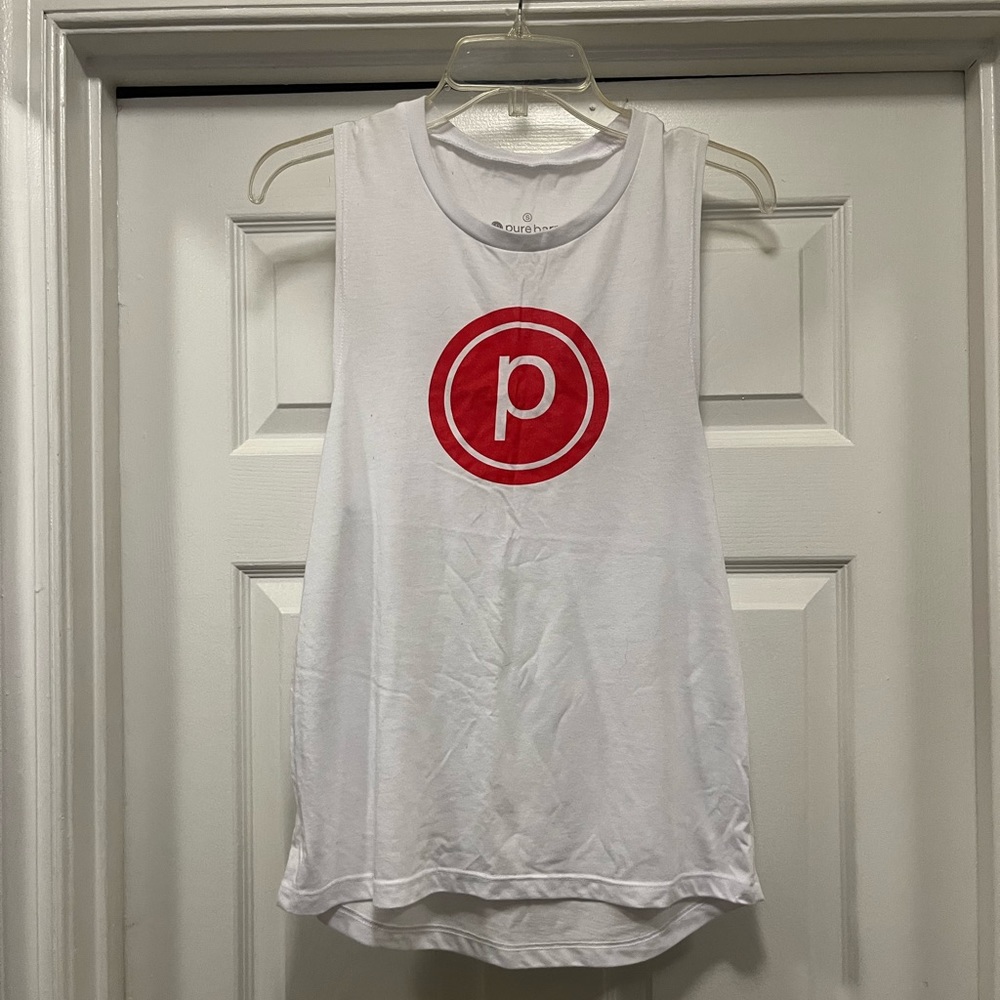 Pure Barre White Tank Top with Red Logo